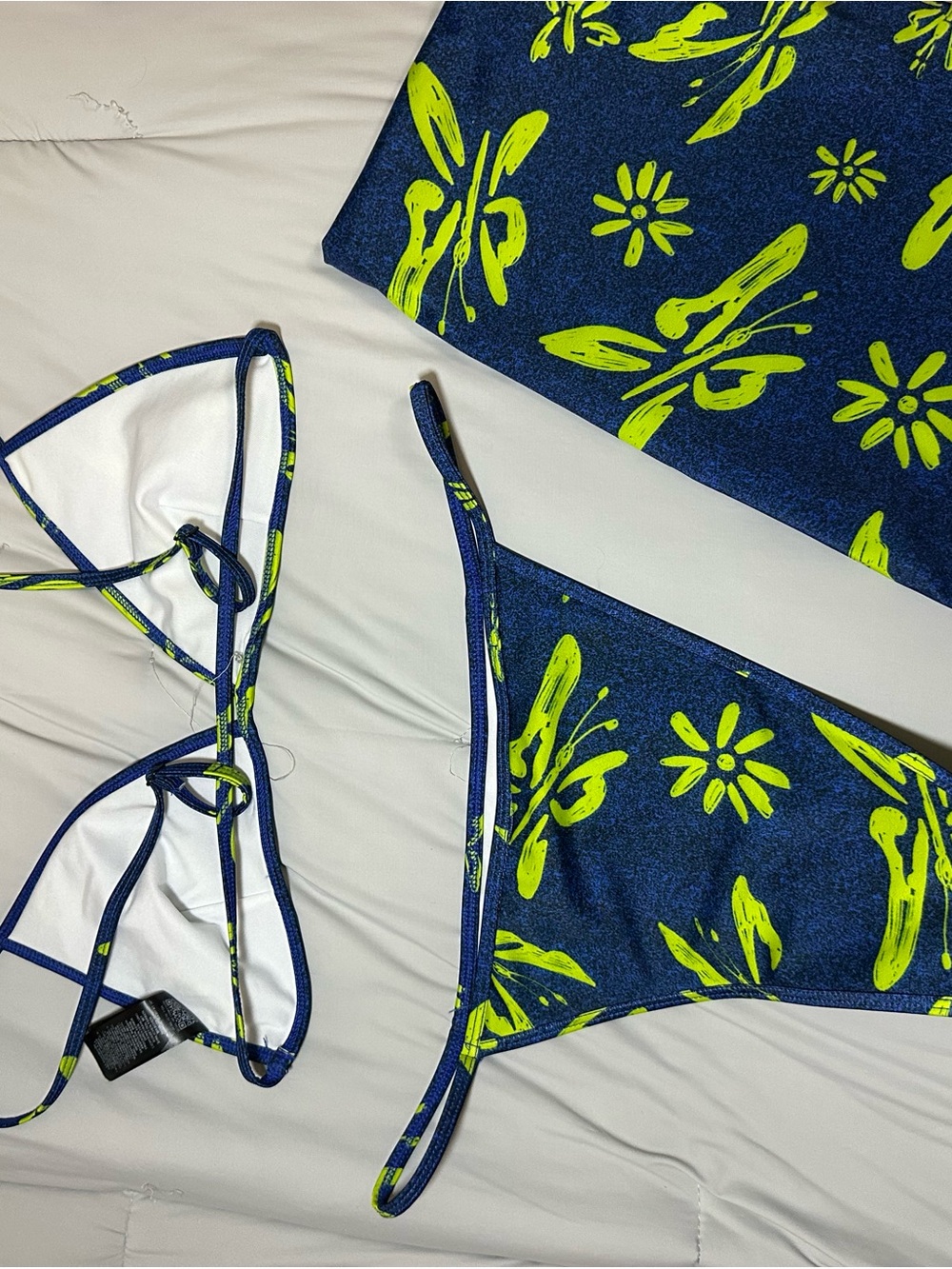 Neon Green Floral Butterfly Blue Triangle Bikini Set - Picture 2 of 3